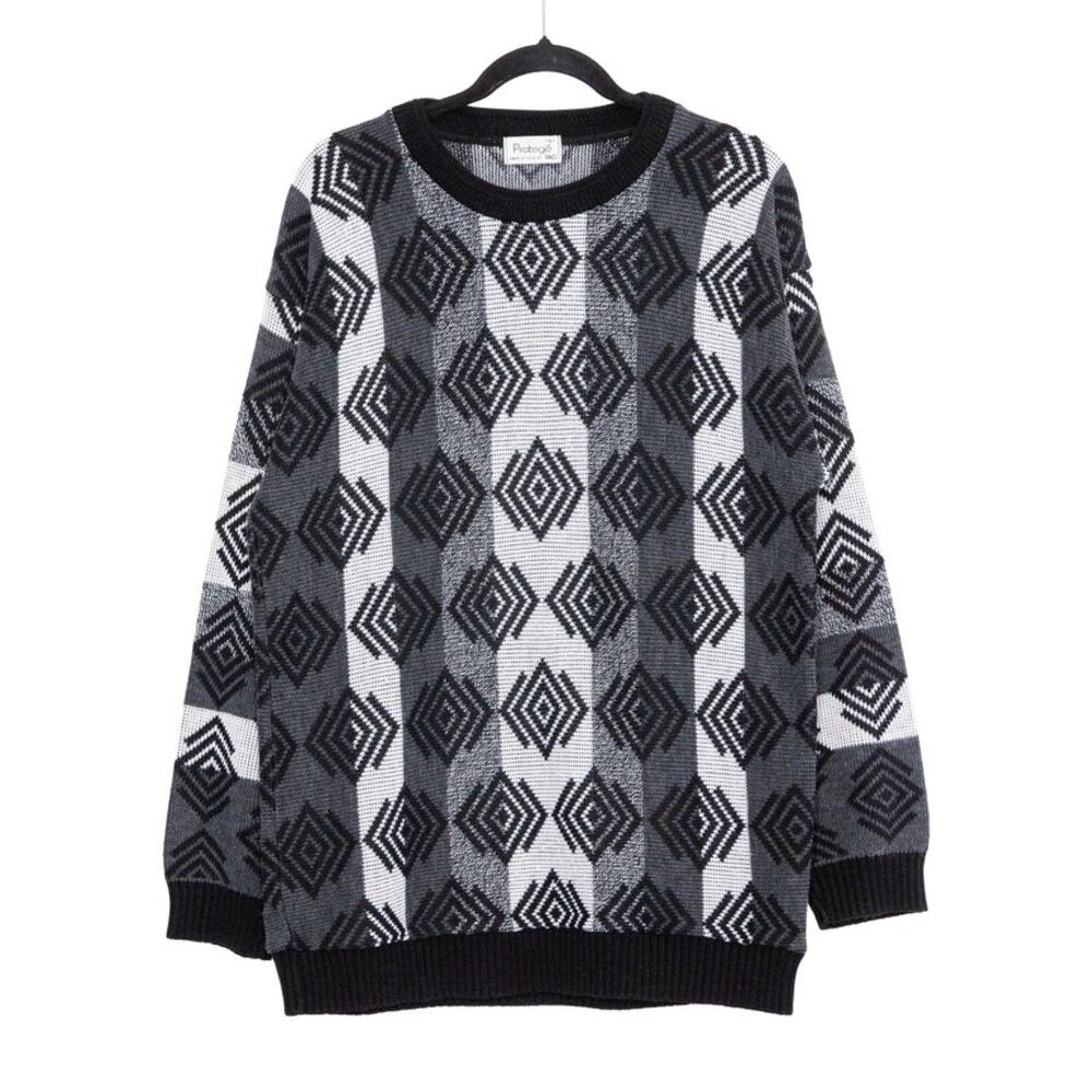 VTG Protege by TAG Sweater Mens L Black Gray Geometric Coogi Style 90s Made USA